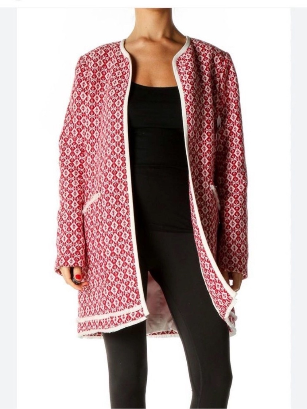 Cynthia Rowley Red and White Patterned Pea Coat